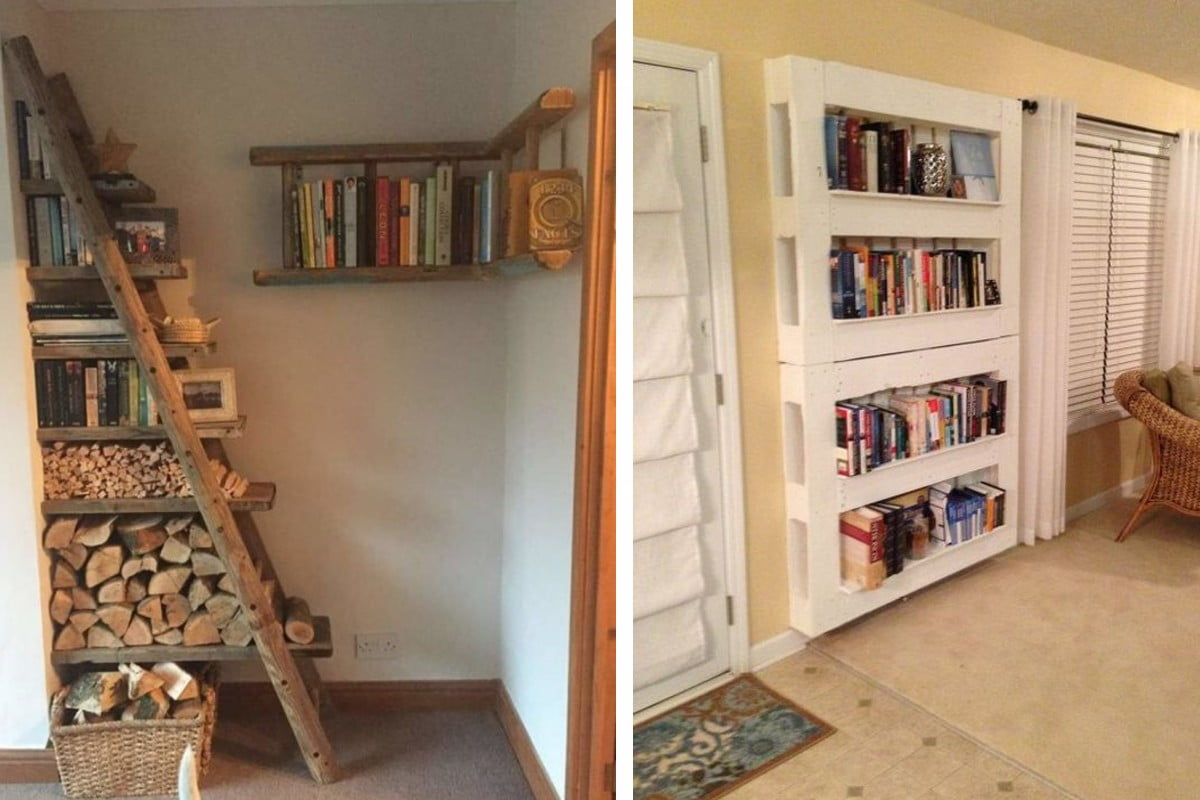 libreria con materiali riciclati come libreria fai da te