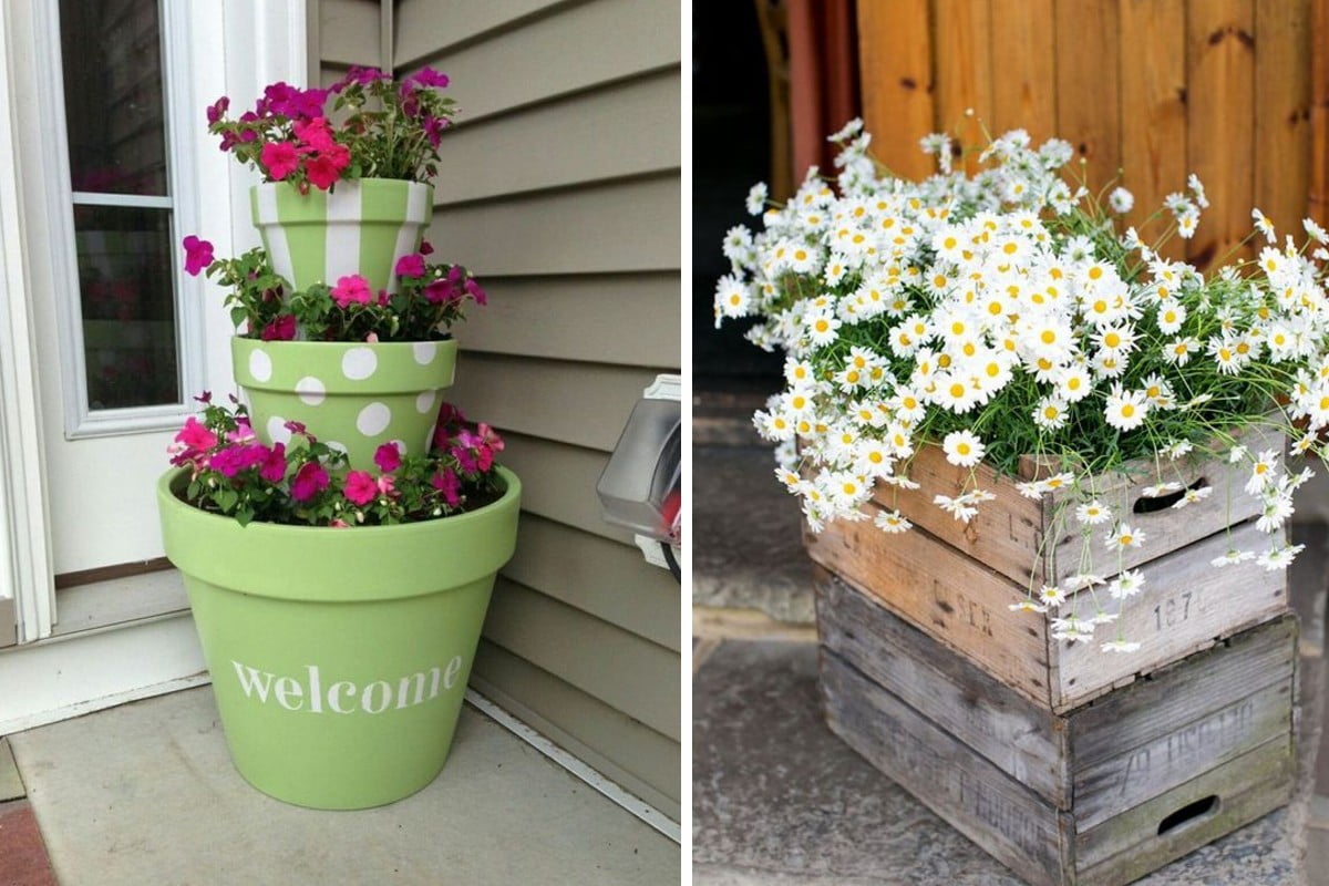 decorare lingresso con una fioriera fioriere fai da te