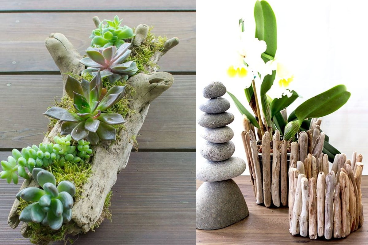 legnetti del mare come riutilizzarli fioriere con legni di mare