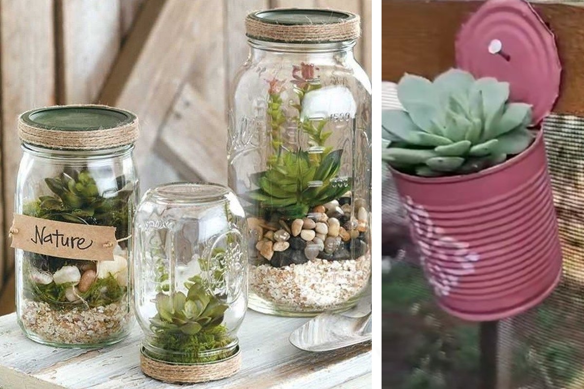 riciclo barattoli di latta e barattoli di vetro e latta