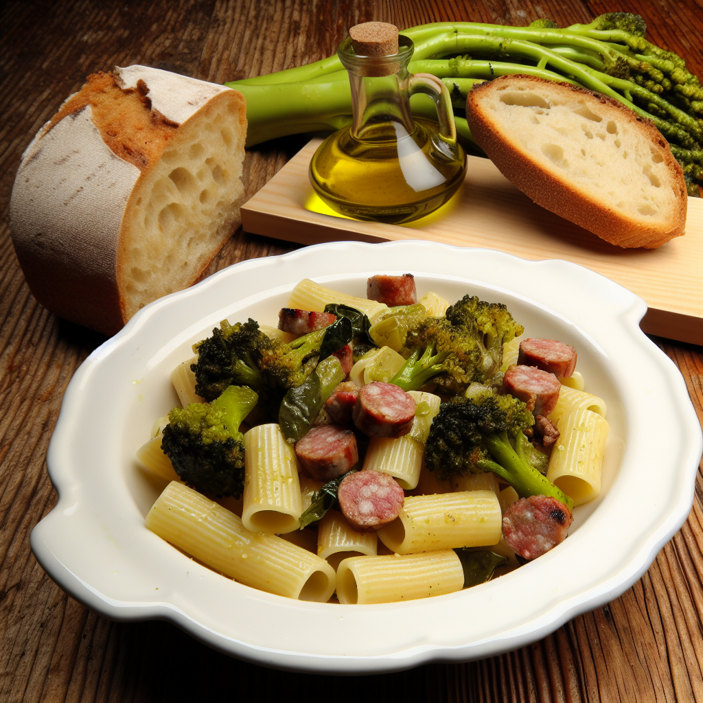 Rigatoni con salsiccia napoletana e broccoli fritti all\'italiana